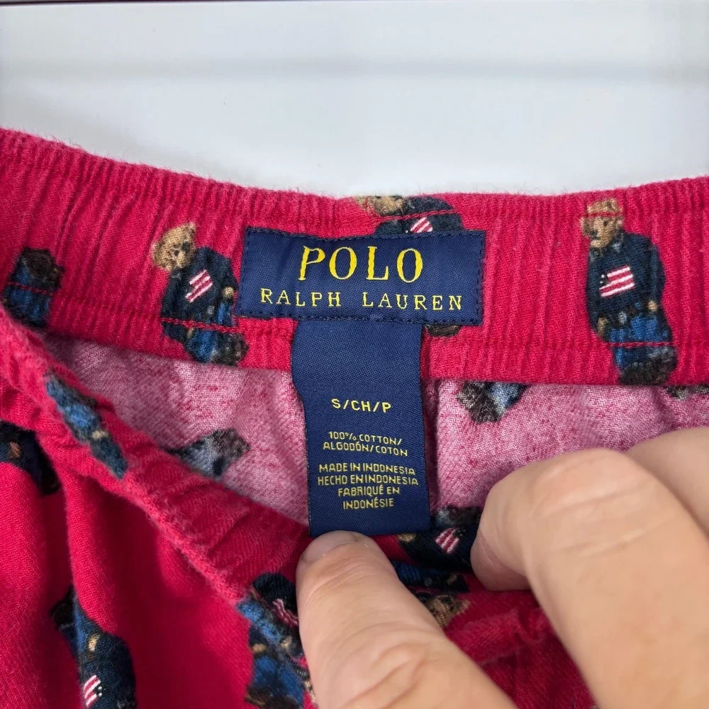 Polo Ralph Lauren Pajama Pants Mens S Red Cotton Flag Polo Bear Loungewear